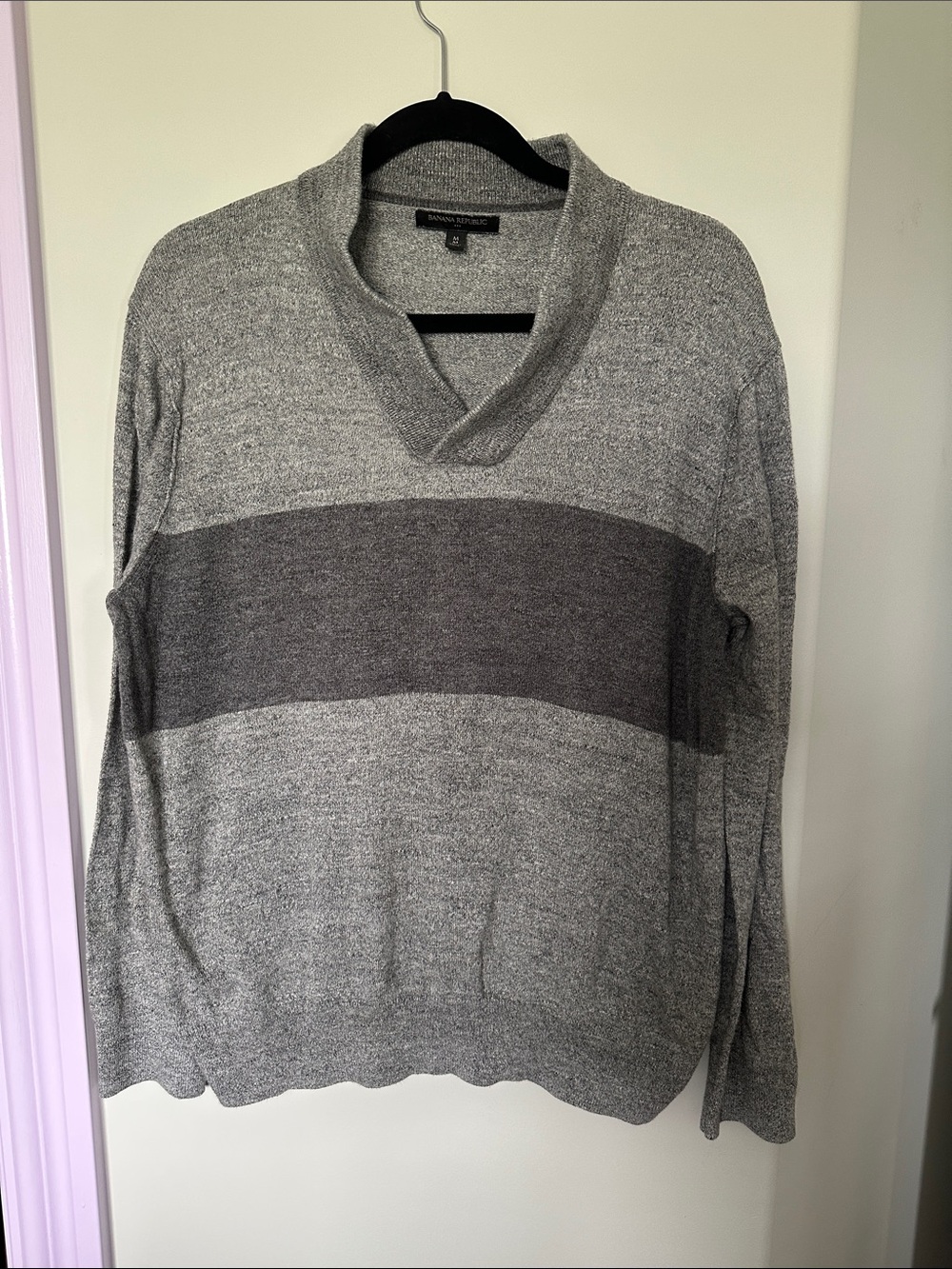 Banana Republic Gray Two-Tone Shawl-Collar Sweater